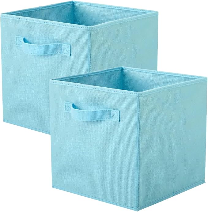 PowerKing Collapsible Storage Cubes, Farbic Storage Bins, Blue, 2 Pack | Sturdy, Lightweight, Easy Pull Handle, Closet & Shelf Organizer, Clothes and Toys Storage, 10.5'' x 11'' x 10.5''