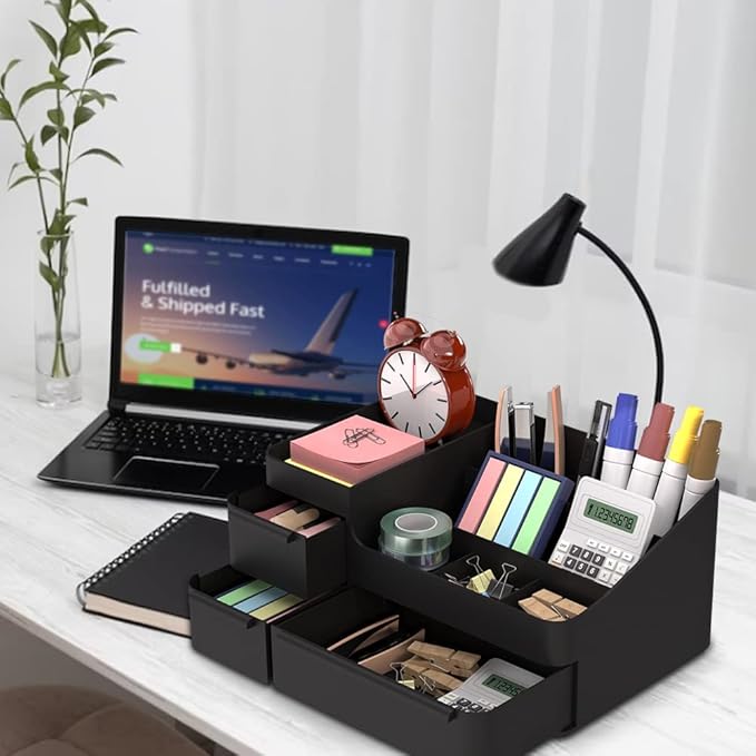 Makeup Organizer for Vanity, Bathroom Countertop Storage Display Boxes Case,Stackable Cosmetic Holder for Jewelry Hair Accessories Beauty Skincare Product Organizing with drawer organizer tray, Black | Skincare Perfume Vologne Organizer with Drawers fo...