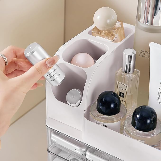 Makeup Organizer,Perfect Bathroom Skincare Organizer,Cosmetic Display Case | Makeup Organizer with Drawers and Brushes Holdere,Easy to Store Your All Beauty Essential
