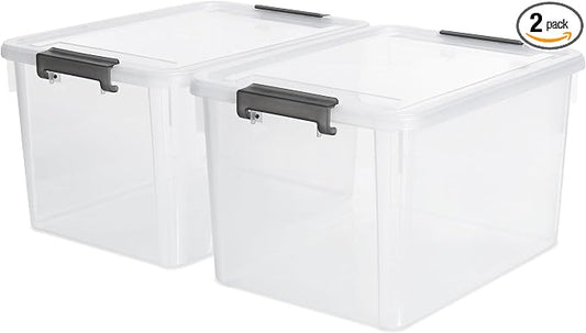 Citylife 32 QT Plastic Storage Bins with Latching Lids Stackable Storage Containers for Organizing Large Clear Storage Box for Garage, Closet, Classroom, Kitchen, 2 Packs
