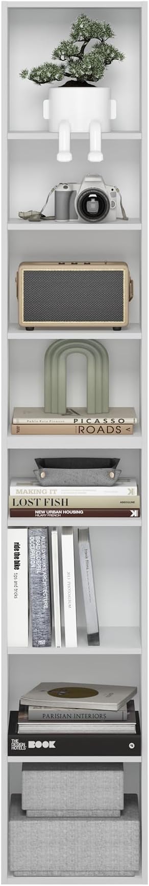 Furinno PASIR Book Shelf, 8-Tier Bookshelf, Bookcase with Open Shelf, 9.3 x 11.8 x 70.9, for Living Room, Bedroom, Home Office, White