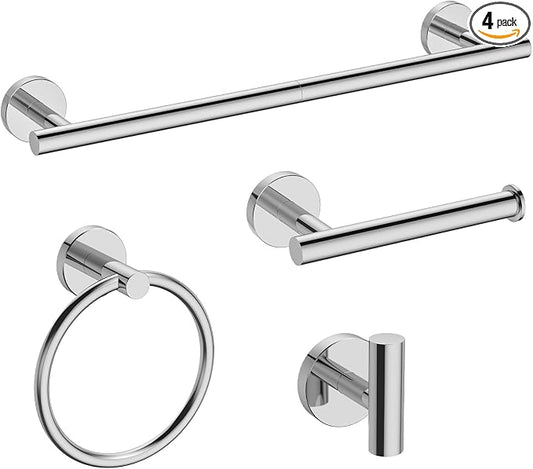 USHOWER 4PCS Polished Chrome Bathroom Accessories Set,18-Inch Towel Bar Set | Durable SUS304 Stainless Steel Bathroom Hardware Set, Towel Racks for Bathroom Wall Mounted, Modern Home Decor