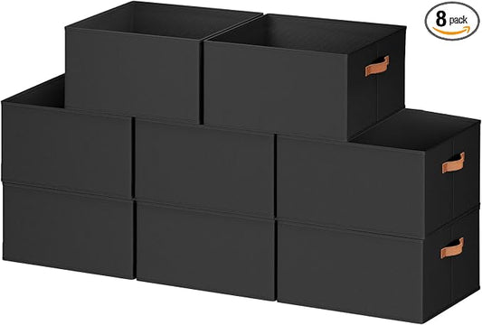 8 Pack Large Closet Storage Baskets Bins for Shelves, Collapsible Fabric Closet Organizers and Storage with Polyester Handles, Decorative Baskets for Organizing Clothes, Towels, Linen Closet 16x12x10"
