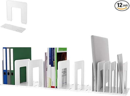Adjustable Vertical File Sorter Sturdy Plastic Expandable Upright File Holder, Desktop Binder Organizer, Home School Office File Organizer Bookshelf Divider, Assemble Easily Endlessly, White
