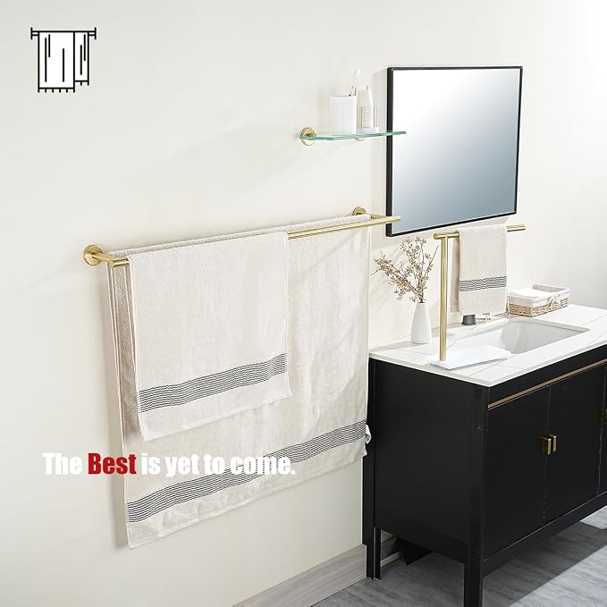 JQK Double Bath Towel Bar, Brushed Gold 39 Inch 304 Stainless Steel Thicken 0.8mm Towel Rack for Bathroom, Towel Holder Wall Mount, Useable Length 36 Inch, TB100L36-BG