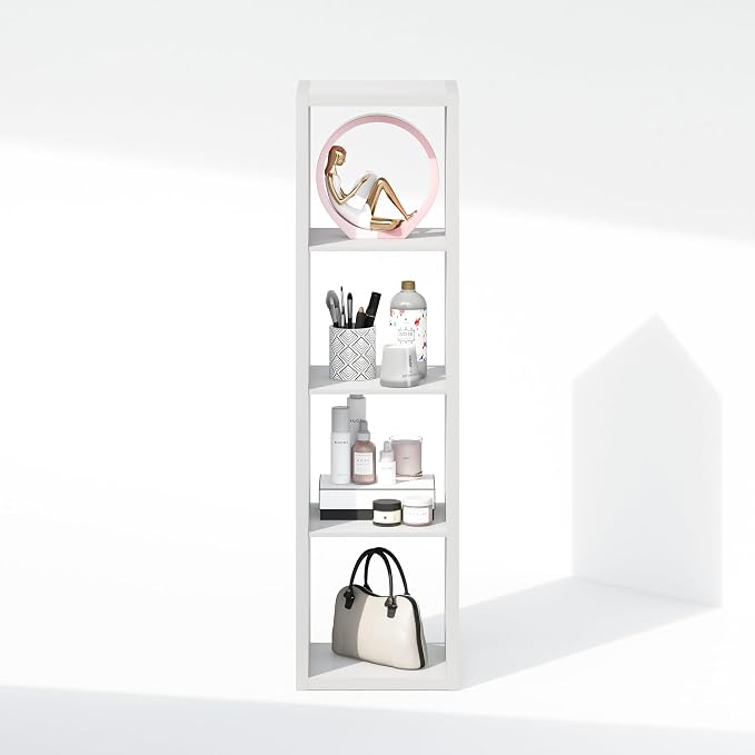 Furinno Cubic Extra Thick 4-Cube Closet Organizers and Storage, White | 14.6 x 16 x 58 in, Vertical Open Shelf Closet Storage, Closet Organizer, for Wardrobe, Bedroom, Living Room