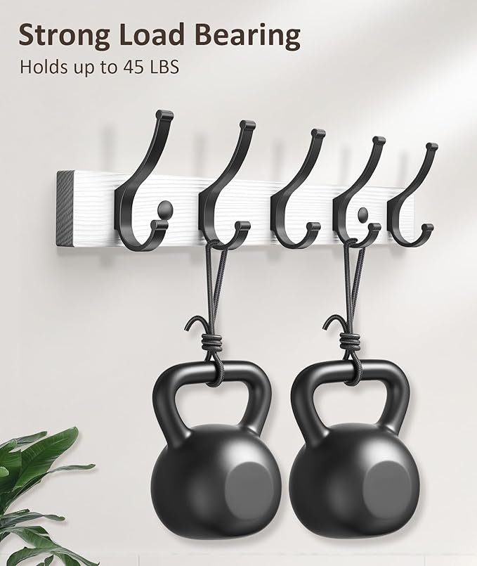 Optish Coat Rack Wall Mount, 16.5 Inches Wood Coat Hooks Wall Mount, Wall Coat Rack with 5 Hooks, Hat Rack Wall Hooks for Hanging Coat, Bag, Towel (1Pack, White)
