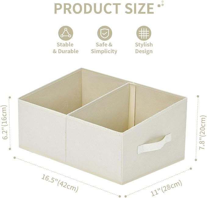 DIMJ Closet Storage Bins, 6 Pack Storage Baskets for Shelves, Foldable Shelf Organizer with Handle, Linen Closet Organizers and Storage for Clothes, Toys, Towel, Books (Beige),