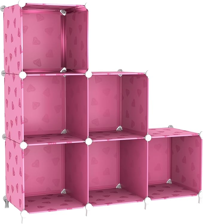 UNKU 6 Cube Storage Organizer, Closet Organizer Storage Shelves,Pink | DIY Stackable Bookcase, Clothes Organizer Shelf for Closet, Bedroom, Living Room, Cabinet, Home, Office