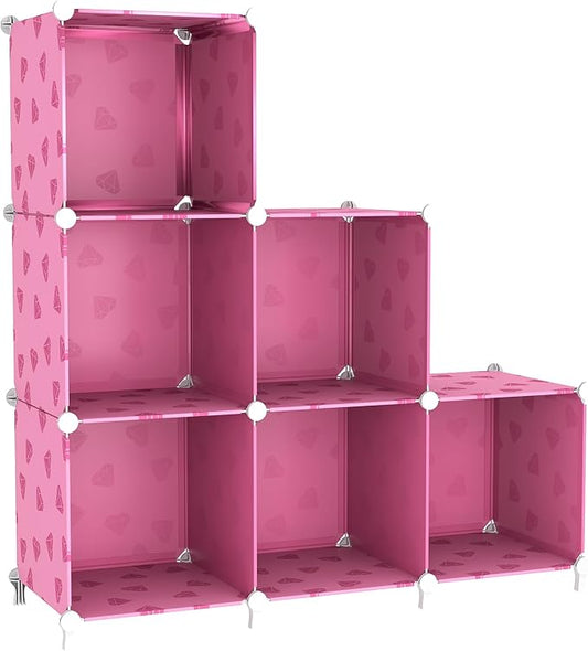 UNKU 6 Cube Storage Organizer, Closet Organizer Storage Shelves,Pink | DIY Stackable Bookcase, Clothes Organizer Shelf for Closet, Bedroom, Living Room, Cabinet, Home, Office
