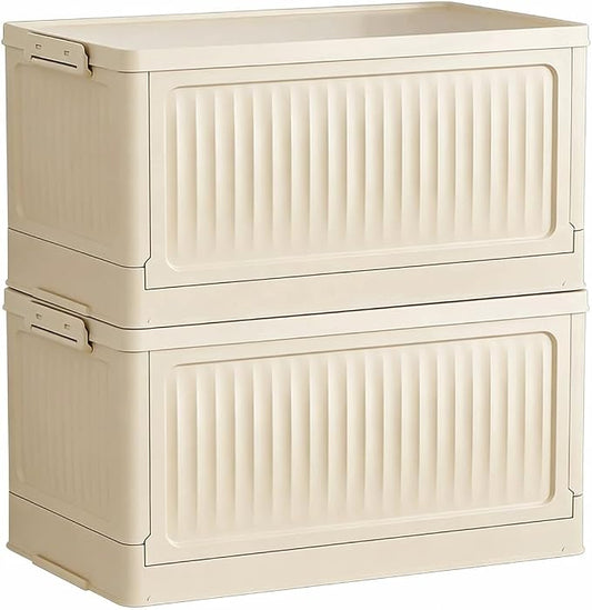 Foldable Storage Bins with Lids, 2‑Pack Beige – Collapsible Storage Box Organizer for Closet, Clothes, Toys, Books, Documents
