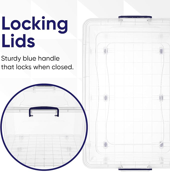 Superio Clear Storage Box with Wheels, 85 Qt Heavy Duty Container with Lid, Stackable Rolling Bin for Home, Garage, Closet Organization- Toys, Linen, Tools, Clothing, Supplies, Camping Accessories