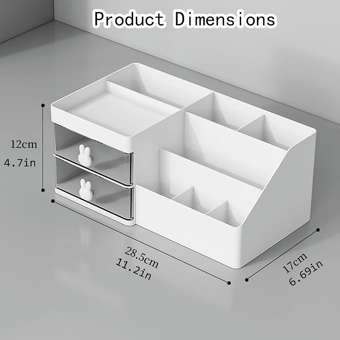 Makeup Organizer with Drawers, Cosmetic Storage for Dresser Vanity and Bathroom Countertop, for Kids Family, Toothpaste Holder for Bathroom Vanity Organizer Storage (White)