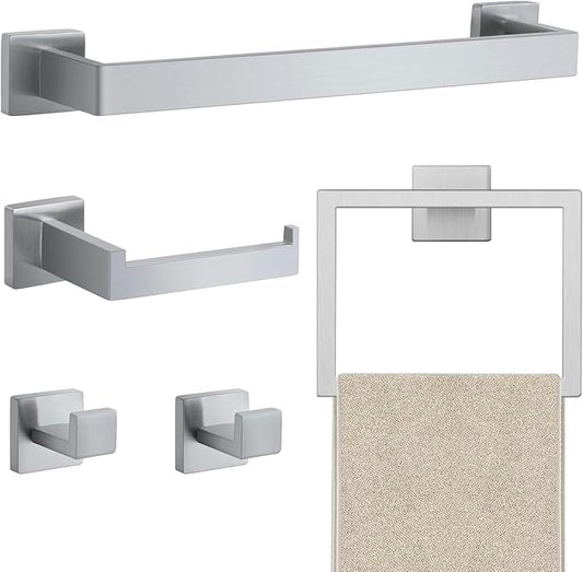 JOPOFI 5 Piece Towel Bar Set - 15.7 Inch Bath Towel Holder - Brushed Nickel | Stainless Steel Towel Racks for Bathroom Wall Mounted, Towel Rod for Bathroom Wall