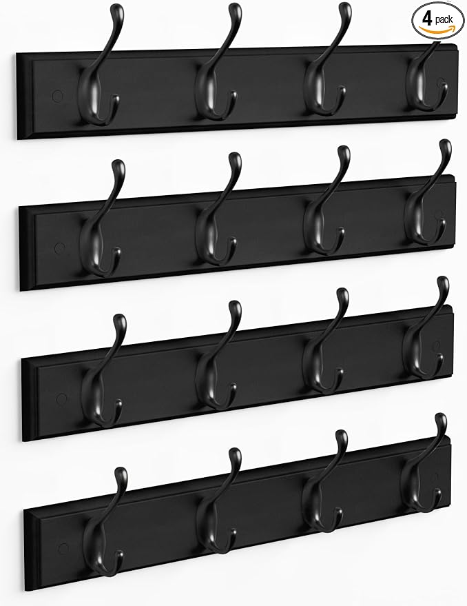 Forbena Black Coat Rack Wall Mount, Coat Hooks Wall Mounted for Entryway Closet Bedroom Bathroom Office, Antique Coat Hanger for Hanging Hats, Towels, Purses, Bags, Clothes, Backpack (Black)