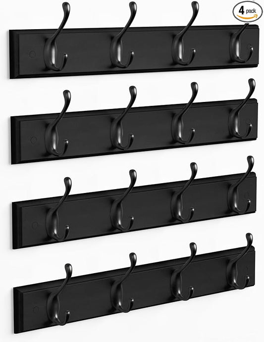 Forbena Black Coat Rack Wall Mount, Coat Hooks Wall Mounted for Entryway Closet Bedroom Bathroom Office, Antique Coat Hanger for Hanging Hats, Towels, Purses, Bags, Clothes, Backpack (Black)