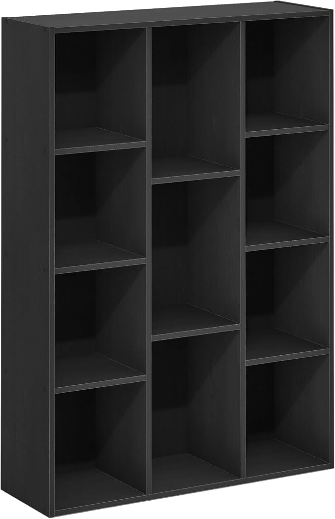 Furinno LUDER Book Shelf, 11-Cube Bookshelf, Reversible Bookcase, 9.4 x 29.1 x 41.7, Easy Assembly, for Living Room, Bedroom, Home Office, Blackwood