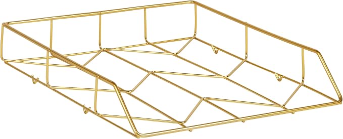 Mind Reader Gold Geometric Paper Tray, Modern Organizer for Documents, Folders, and Office Supplies, Durable and Stylish, Metal, Gold