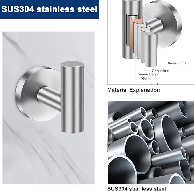 5 Pieces Brushed Nickel Bathroom Hardware Accessories Set, SUS304 Stainless Steel 24 Inch Bath Towel Bar Set, Round Bathroom Towel Holder Set, Towel Racks for Bathroom Wall Mounted