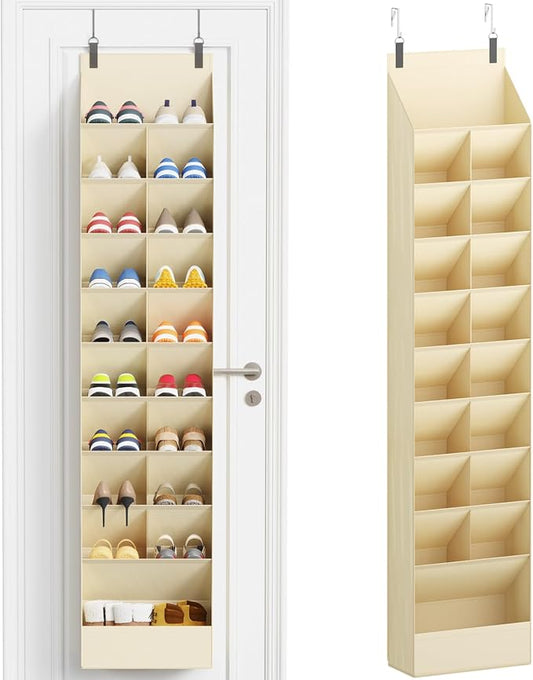 Lifewit 10 Tier Over the Door Shoe Organizer with 19 Large Deep Pockets, Fabric Hanging Shoes Shelf for Closet, Dorm Storage, Fit Up to 20 Pair Shoe Rack Holder for Sneakers, Boots, Beige