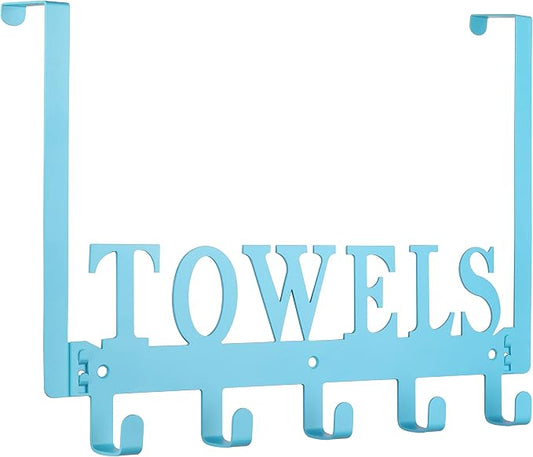 Kuhome Over The Door Towel Holder - Hooks & Rack for Bathroom, Robe & Beach Towels (Blue)