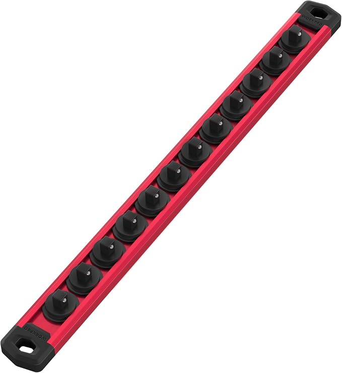 WORKPRO Magnetic Socket Organizer, Heavy Duty 1/4-Inch Drive Socket Rail | 1 Piece Socket Holder with 12 Spots, Aluminum Alloy, Rotatable & Movable Clips, Efficient Organization