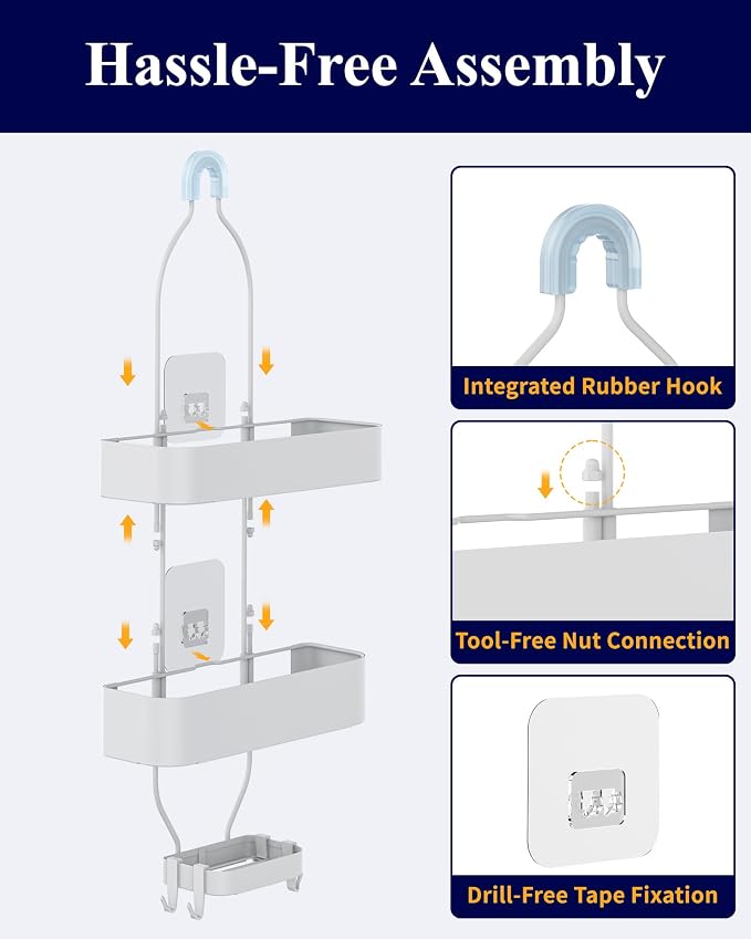 Kitsure Shower Caddy Hanging, No-Drill Bathroom Shelves, White, 28.5" H | Bathroom Organizers and Storage, Wobble-Free Shower Organizer with Adhesive Tapes, Rust-Proof Shower Storage for Toiletries