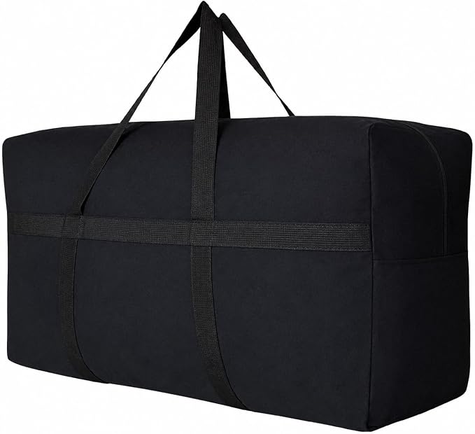 YiKitHom Extra Large Storage Canvas Duffle Bag for Travel, Black Oversized Giant Big Traveling Duffle Bag