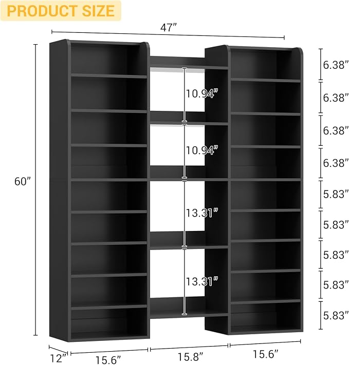 Unikito 14-Tier Shoe Cabinet, Wood Storage Organizer for Entryway, Black | 22 Open Cubbies, Freestanding Footwear Rack Shelf for Front Door Entrance, Living Room, Hallway, Bedroom, Home Wooden