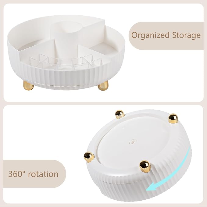 360 Rotating Makeup Perfume Organizer Skincare with Divider, Large White | 360 Degree Spinning Lazy Susan Organizer Lotion Cosmetics Storage for Dresser, Vanity, Bathroom Countertop