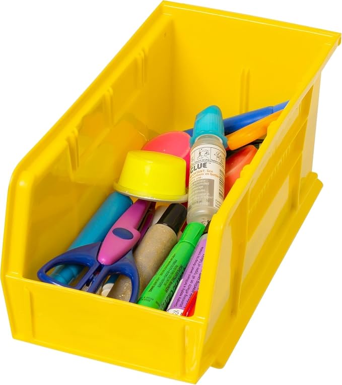 Akro-Mils 30230 AkroBins Plastic Storage Bins, 11"x5"x5", Yellow, 12-Pack | Space-Saving Stackable Bins for Garage, Pantry, Craft Organization