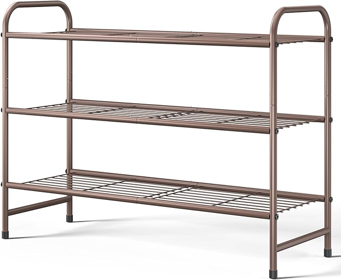 Kitsure Shoe Rack - Stainless Steel Shoe Organizer, Sturdy Shoe Rack for Closet and Front Door Entrance, Free Standing Shoe Shelf, Closet Organizers and Storage, 25.6" Wide - 3 Tier, Brown | Sturdy Shoe Rack for Closet and Entryway, Free Standing Shoe ...