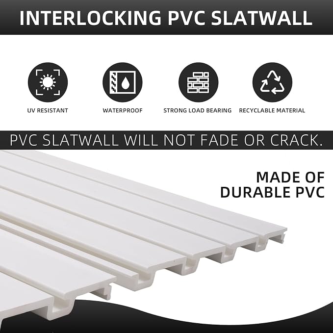 FRAYSCENT Slat Wall Paneling Garage Wall Organizer, Slatwall Panels Garage Tool Organizer Wall Mount Garage Slat Wall Storage Systems, Slat Board PVC Wall Panels Garage Storage (White, 4ftx2ft)
