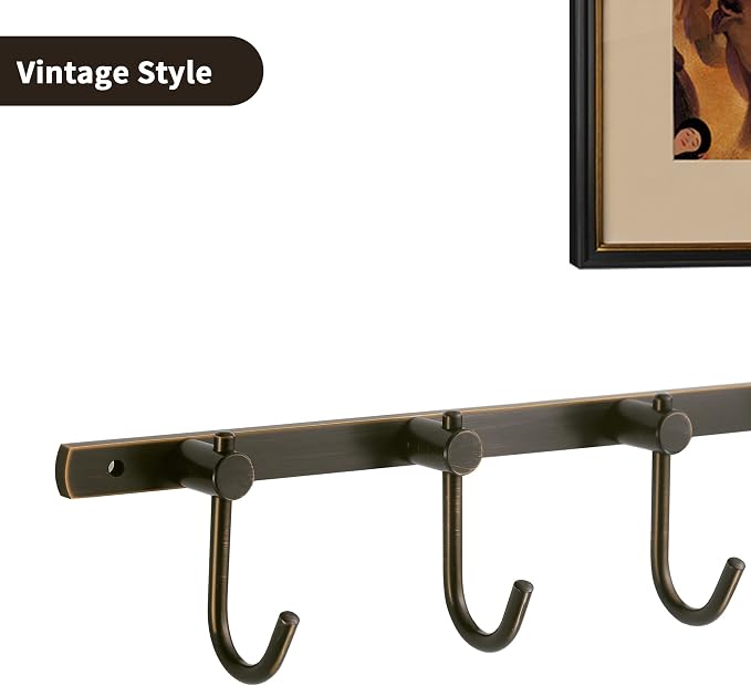WINCASE Bronze Towel Hooks, Bathroom Rail Hook Rack Wall Mounted, Antique Oil Rubbed Brass Cloth Coat Rack with 3 Hooks Farmhouse
