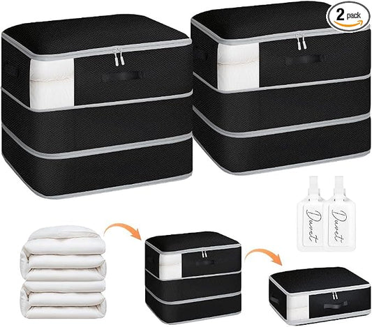 Homsorout 2 Pack Compression Storage Bags - 110L Large Capacity Comforter Storage Bag, 3-Layer Washable Ultra Space Saving Self Compression Organizer Space Bags for Blanket, Sweater, Sheet, Black