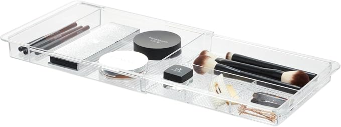 iDesign Expandable Makeup Drawer Organizer, Shallow Tray for Bathroom or Vanity Storage - Clear