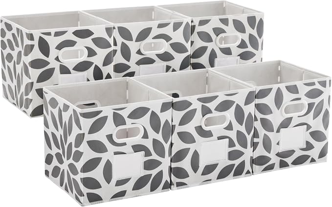 MAX Houser Foldable Fabric Storage Cubes Bins with Dual Plastic Handles, Set of 6, Closet Bedroom Drawer Organizer, Grey
