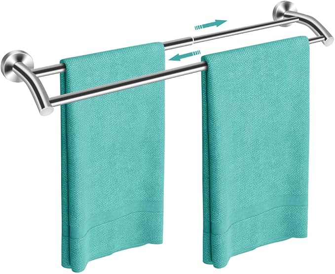 MGahyi Silver Telescopic Double Towel Bar Wall Mount 14.5-24.8Inch | Rustproof Towel Rack with Widened Spacing, Scratch-resistant & Durable for Bathroom Kitchen RV