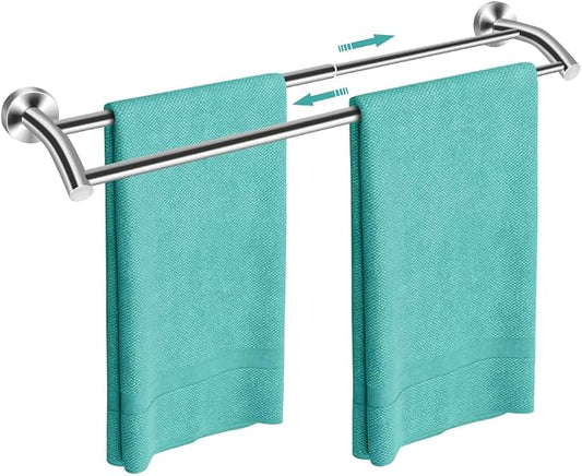 MGahyi Silver Telescopic Double Towel Bar Wall Mount 14.5-24.8Inch | Rustproof Towel Rack with Widened Spacing, Scratch-resistant & Durable for Bathroom Kitchen RV