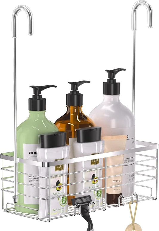 YUOROS 304 Stainless Steel Shower Caddy Hanging (Silver) | Over the Door Shower Organizer Rack Rustproof Bathroom Storage Shampoo Holder Basket