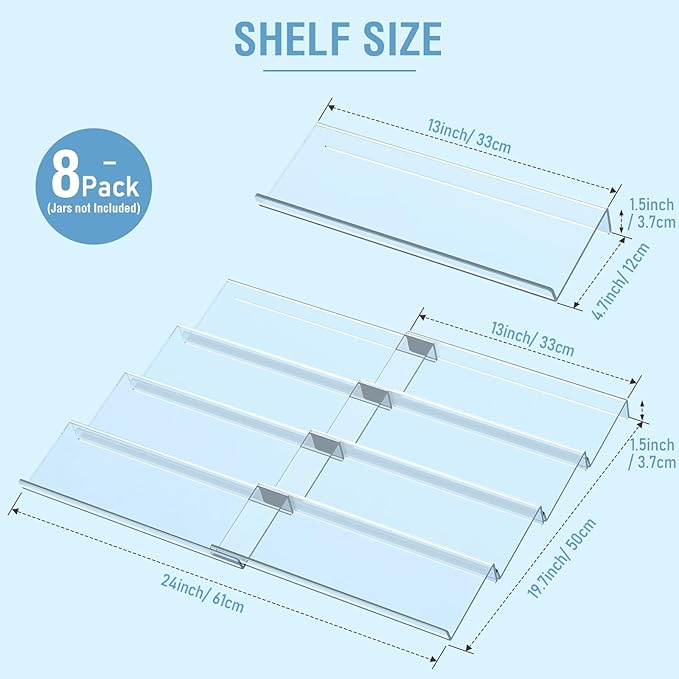 Spice Drawer Organizer 4 Tier, Acrylic Seasoning Organizer Rack, Large | Clear Spice Rack Tray, Kitchen Seasoning Jars Drawers Insert (Jars Not Included/ Expandable From 13" to 26")