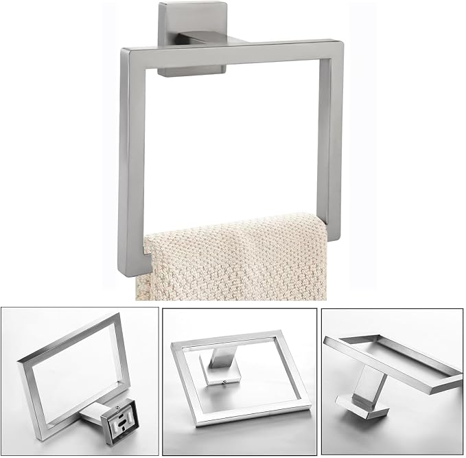 JOPOFI 2-Piece Towel Ring - Hand Towel Holder for Bathroom - Brushed Nickel | Stainless Steel Towel Holder, Towel Racks for Bathroom, Square Modern Design Hand Towel Holder, Contemporary Hand Towel Bar