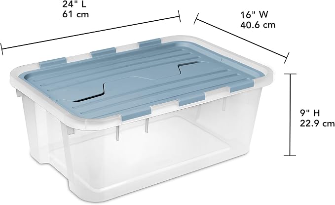 Sterilite Hinged Lid Storage Box, Plastic Container, 40 Quart, 6-Pack | Washed Blue - Home Organizer Tote for Storing Shoes, Crafts, Clothing, or Decor