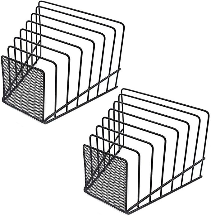 2 Pack File Organizer Incline Desktop File Sorter 7 Sections | Multi Step File Organizer Incline Desktop File Sorter Metal Wire Mesh Step File Letter Sorter, 7 Sections, Black