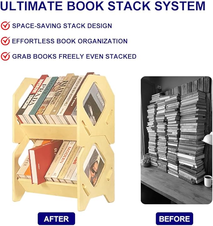 Desktop Bookshelf, Stackable Book Organizer with Handle, Storage Rack for CD/Magazine/File Folder, Portable Small Bookshelf for Study, Living Room, Kid's Room, No Nails, Small Size
