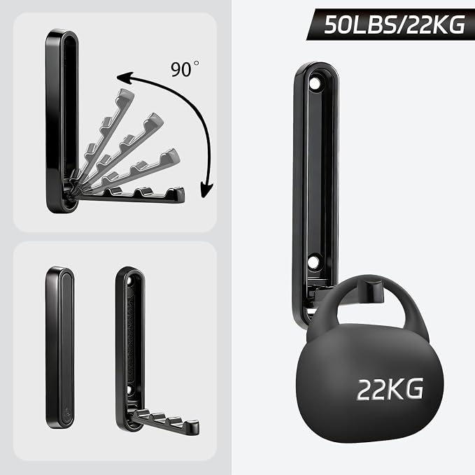 4.33 in Extended Folding Coat Hooks, 2 Pack Black Wall Hooks, Zinc Alloy | 90° Foldable Design, Wall Mounted, Zinc Alloy, Flip-Down Design, Includes Screws And Anchors, For Bedroom, Entryway, Closet