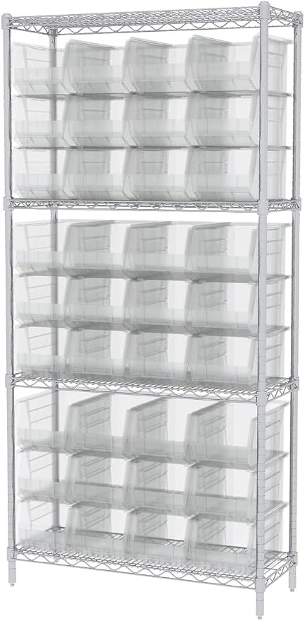 Akro-Mils 30240 AkroBins Plastic Storage Bins, 15"x8"x7", Clear, 12-Pack | Space-Saving Stackable Bins for Garage, Pantry, Craft Organization