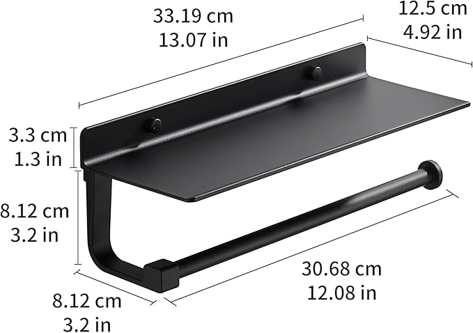 Hand Towel Holder for Bathroom -Paper Towel Holder Wall Mount - for Bathroom Black Paper Towel Holder with Shelf -Kitchen Towel Holder Black