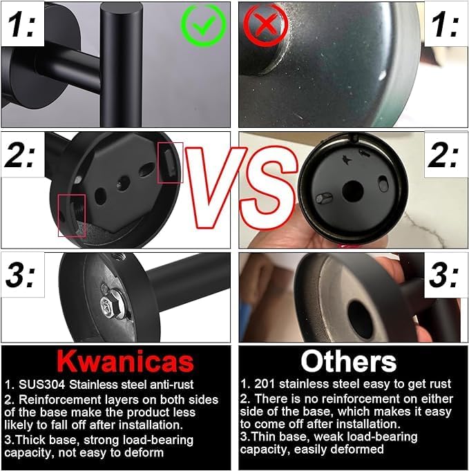 12 Pieces Matte Black Bathroom Hardware Accessories Set Hand Towel Ring 16&23.6 inch Round Towel Bar Toilet Paper Holder Towel Hooks 4 Pieces SUS 304 Stainless Steel,Heavy Duty,Wall Mounted
