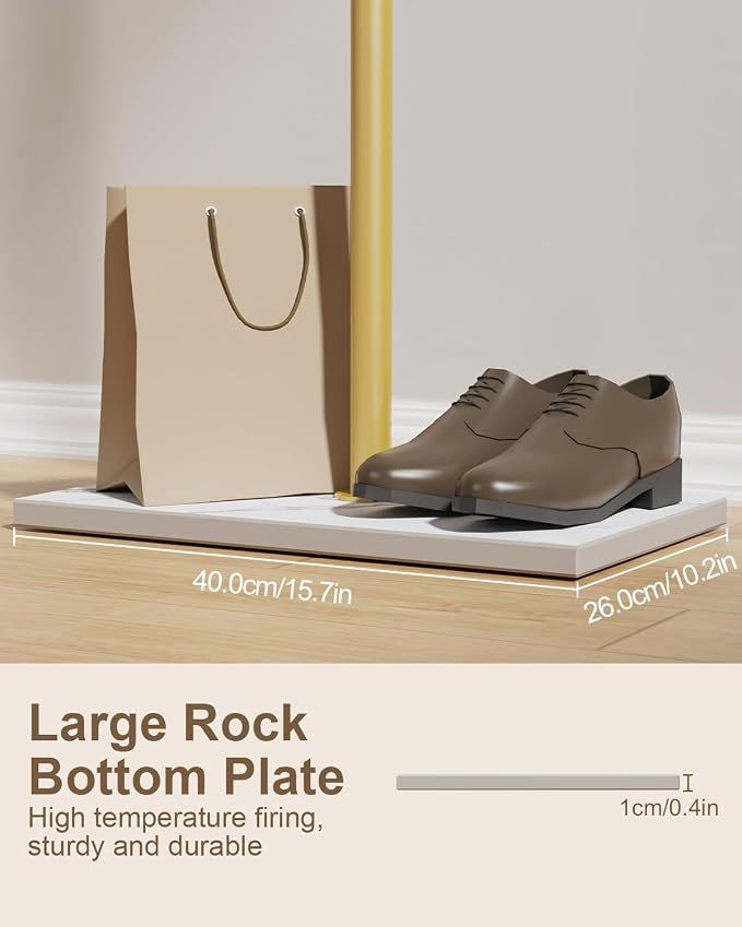 T-shaped Coat Rack Freestanding, Metal Hanger, Gold, 68.9 In High | Modern Garment Rack with Rock Slab Base, Heavy-duty Metal Clothing Hanger Stand for Bedroom, Office, Hallway, Entryway